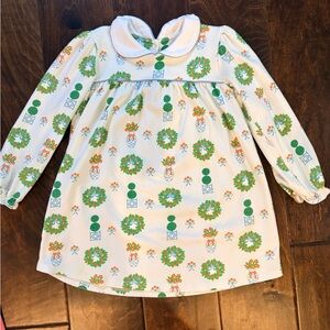 The Beaufort Bonnet Company White Dress with Green and Orange Wreath Print